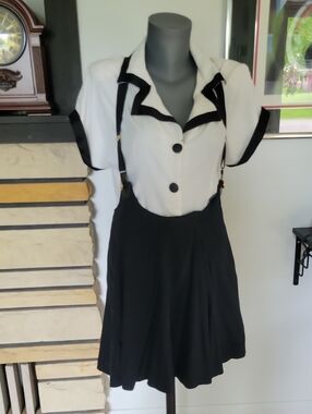 Marnie West Skirt Set Large Black & Off-White Vintage 80s